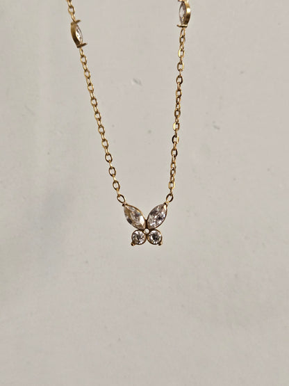 Crystal Butterfly Charm Necklace (Gold)