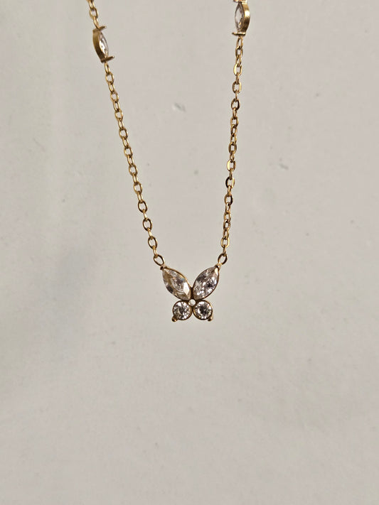 Crystal Butterfly Charm Necklace (Gold)
