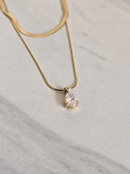 Layered Teardrop Charm Necklace (Gold)