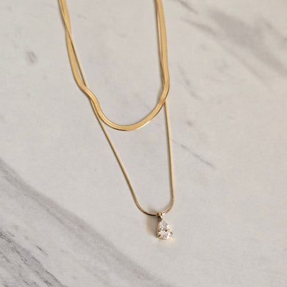 Layered Teardrop Charm Necklace (Gold)
