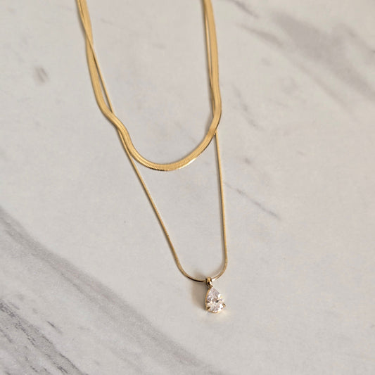 Layered Teardrop Charm Necklace (Gold)
