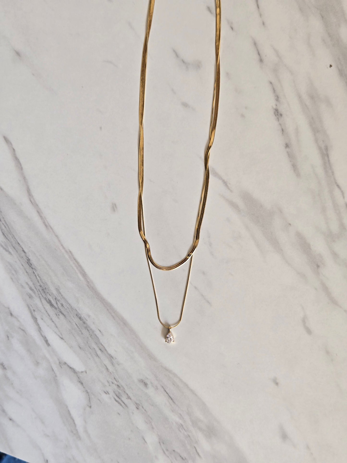Layered Teardrop Charm Necklace (Gold)