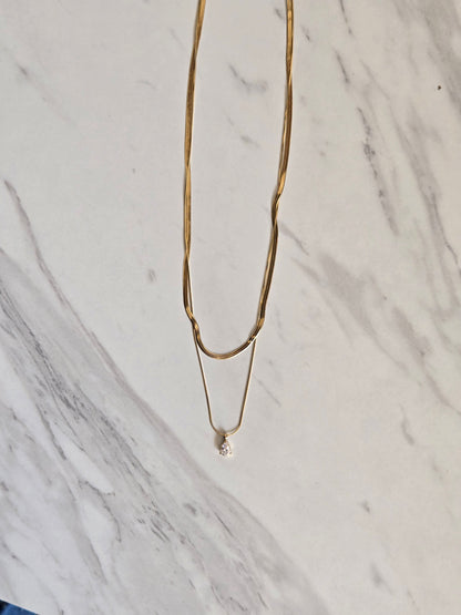 Layered Teardrop Charm Necklace (Gold)