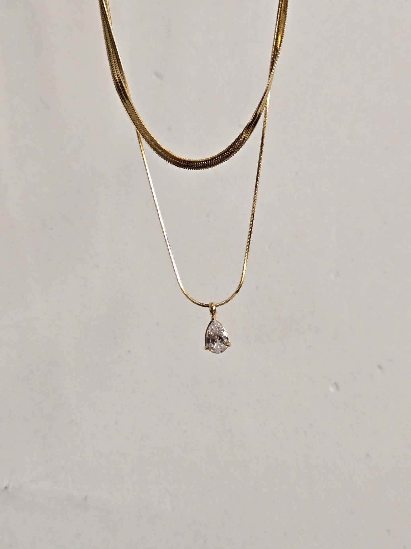 Layered Teardrop Charm Necklace (Gold)