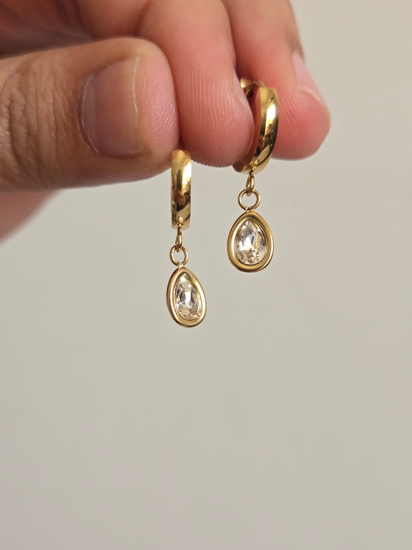 Teardrop Crystal Huggie Earrings (Gold)