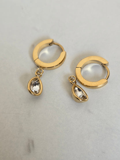 Teardrop Crystal Huggie Earrings (Gold)