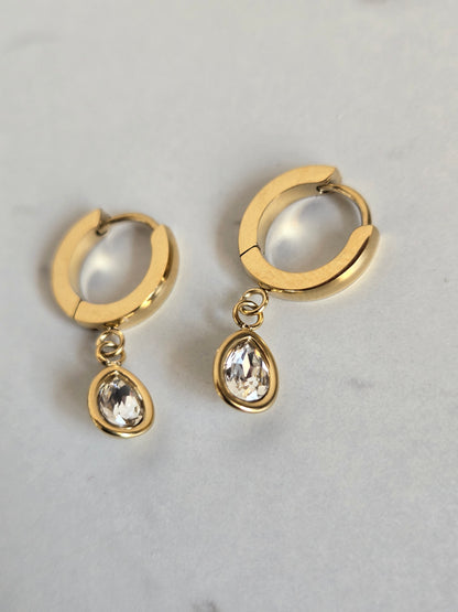 Teardrop Crystal Huggie Earrings (Gold)