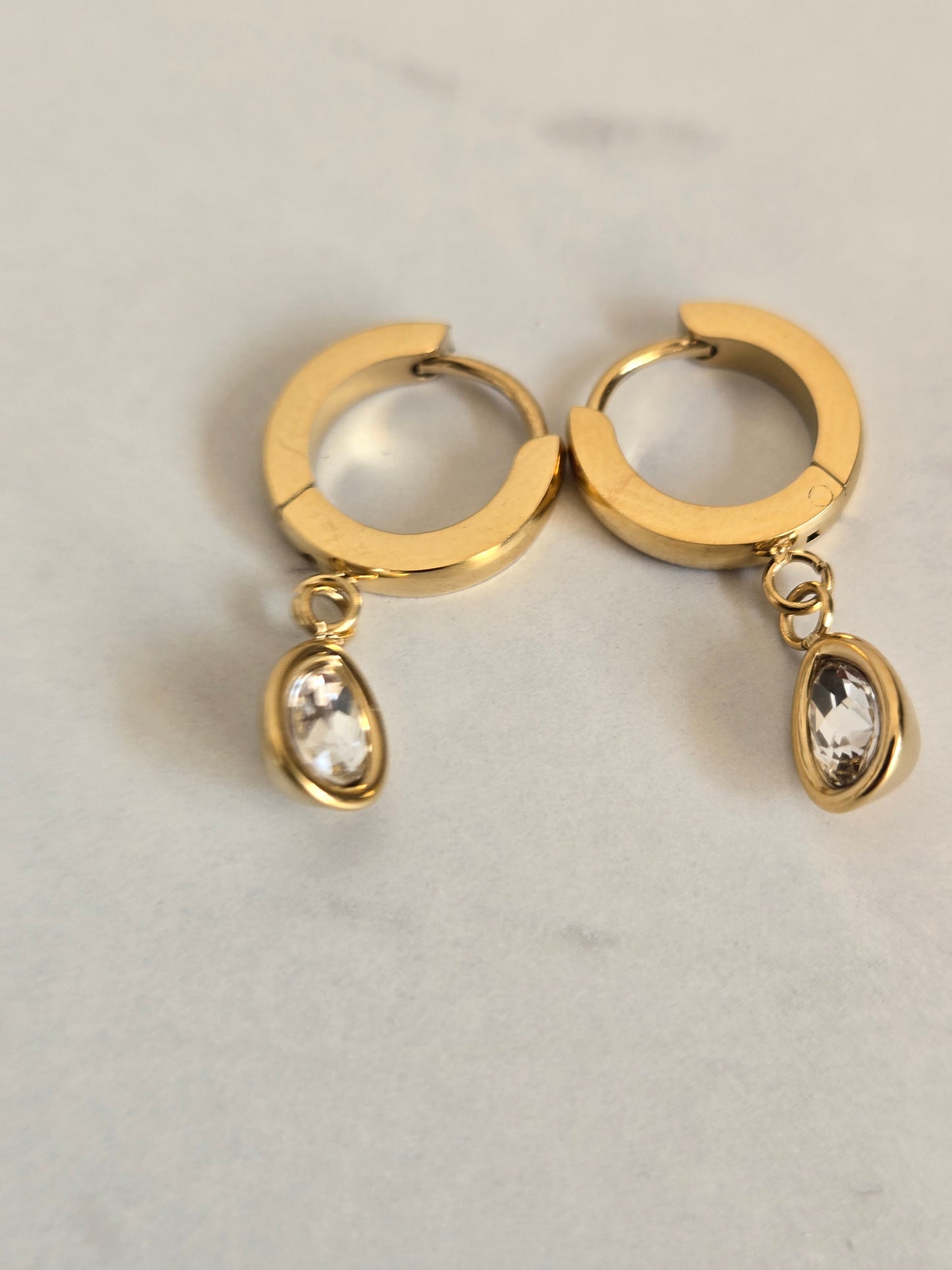 Teardrop Crystal Huggie Earrings (Gold)