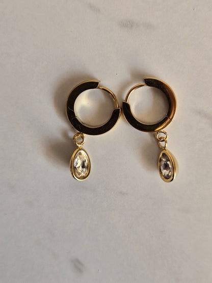 Teardrop Crystal Huggie Earrings (Gold)