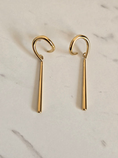 Sleek Abstract Drop Earrings (Gold)
