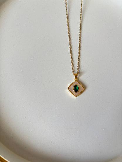 Enamel Emerald Eye Necklace (Gold)