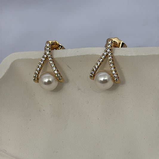 Elegant Pearl & Pave Drop Earrings