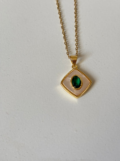 Enamel Emerald Eye Necklace (Gold)