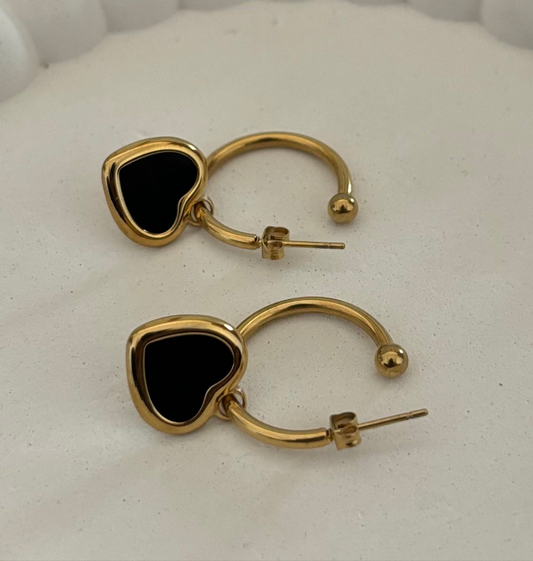 Midnight Heart Hoops Earrings (Gold)