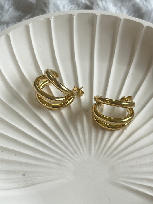 Triple Loop Hoop Earrings (Gold)