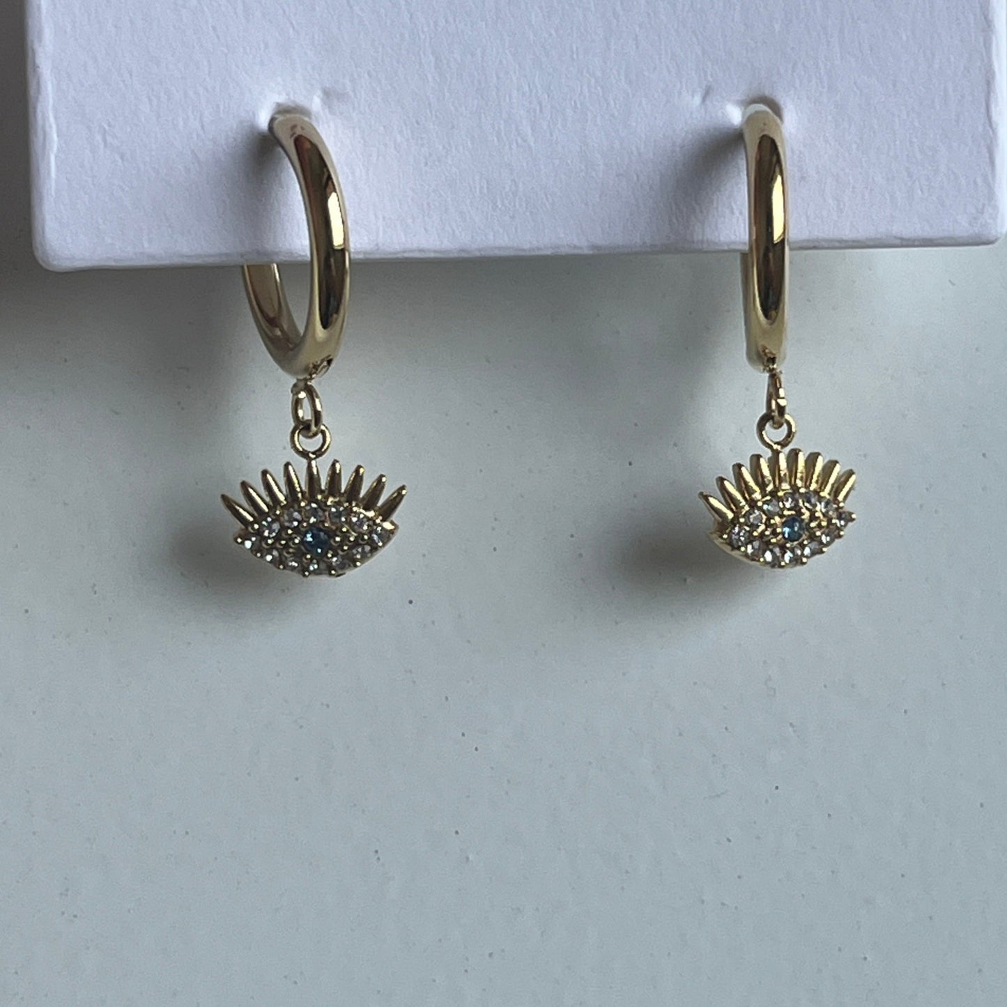 Dazzling Evil Eye Huggie Hoop Earrings (Gold)