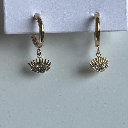 Dazzling Evil Eye Huggie Hoop Earrings (Gold)