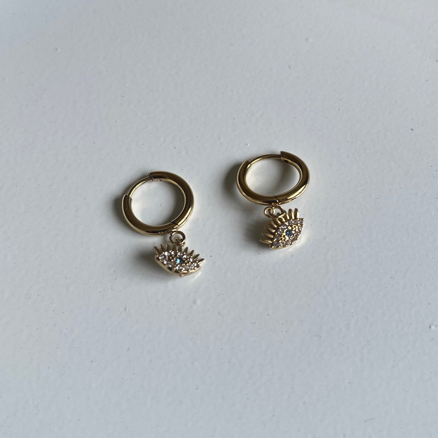 Dazzling Evil Eye Huggie Hoop Earrings (Gold)