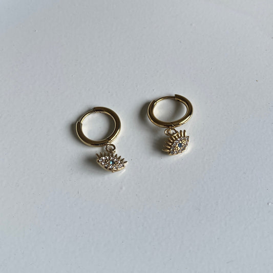 Dazzling Evil Eye Huggie Hoop Earrings (Gold)