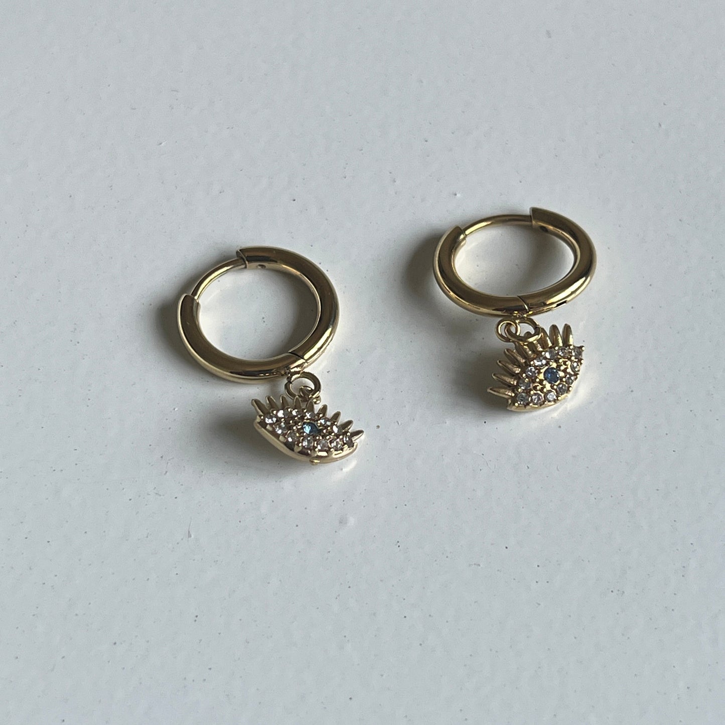 Dazzling Evil Eye Huggie Hoop Earrings (Gold)
