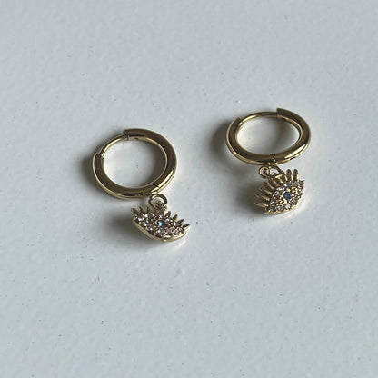 Dazzling Evil Eye Huggie Hoop Earrings (Gold)
