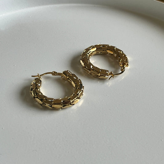 Gold Chain Link Hoop Earrings (Gold)