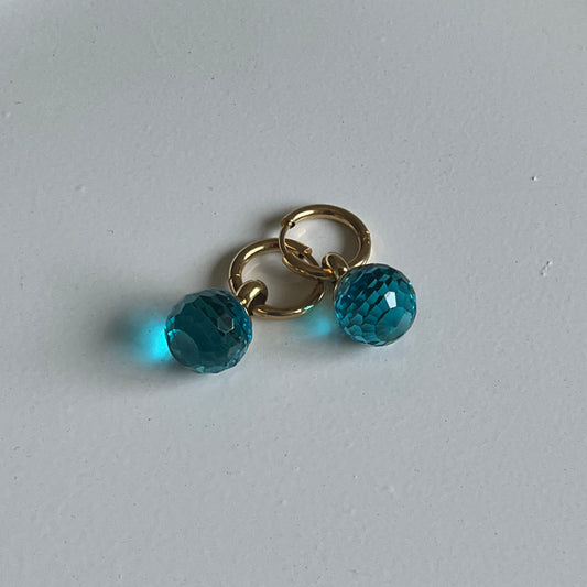 Ocean Blue Faceted Bead Hoop Earrings (Gold)