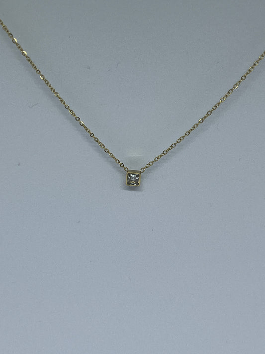 Dainty Cube Pendant Necklace (Gold)