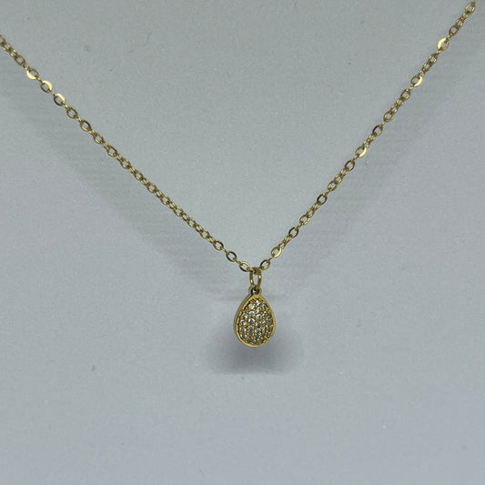 Dainty Pave Teardrop Necklace (Gold)