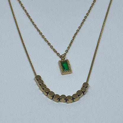 Regal Emerald Double Layer Necklace (Gold)