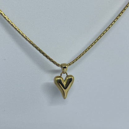 Puffed Heart Pendant Necklace (Gold)