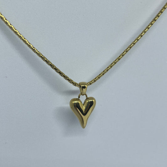 Puffed Heart Pendant Necklace (Gold)