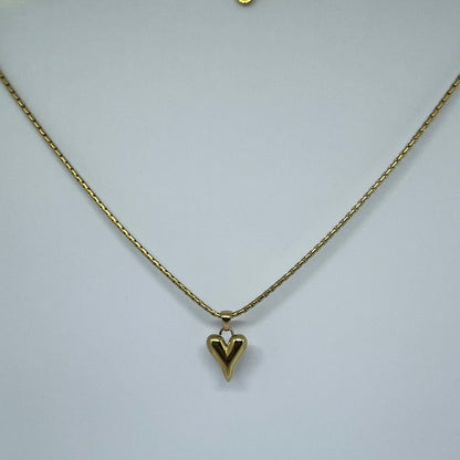 Puffed Heart Pendant Necklace (Gold)