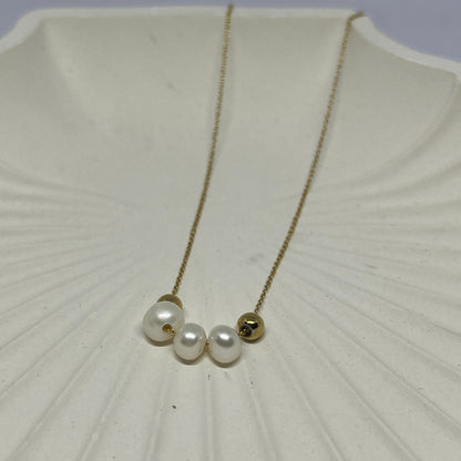 Pearl & Gold Bead Harmony Necklace (Gold)