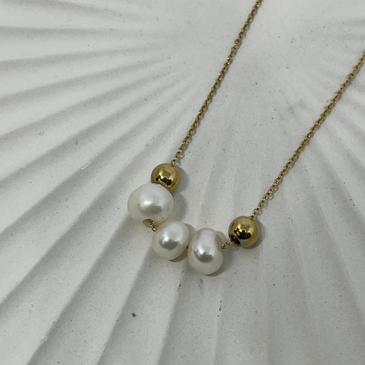 Pearl & Gold Bead Harmony Necklace (Gold)