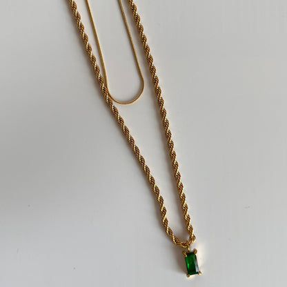 Emerald Glow Layered Necklace (Gold)