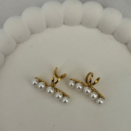 Pearl Bar Ear Cuff Earrings (Gold)