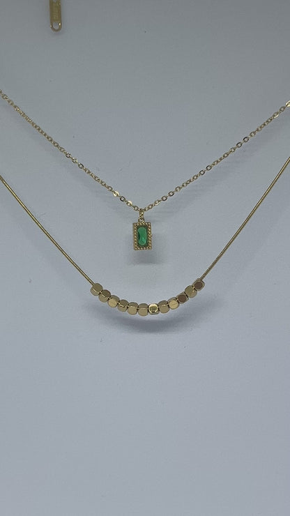 Regal Emerald Double Layer Necklace (Gold)