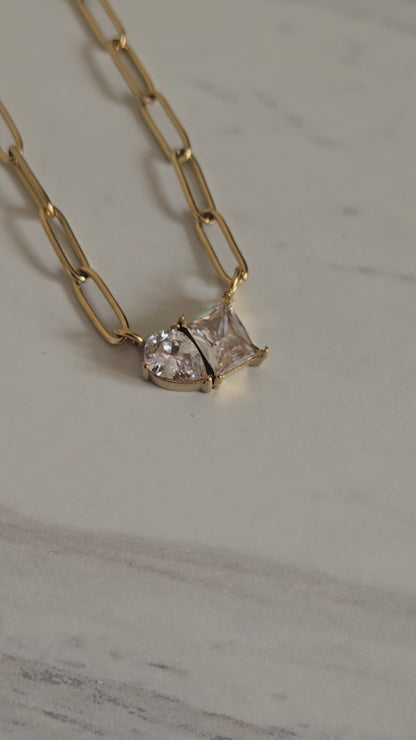 Dual Spark Crystal Link Necklace (Gold)