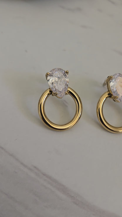 Pear Drop Halo Earrings (Gold)