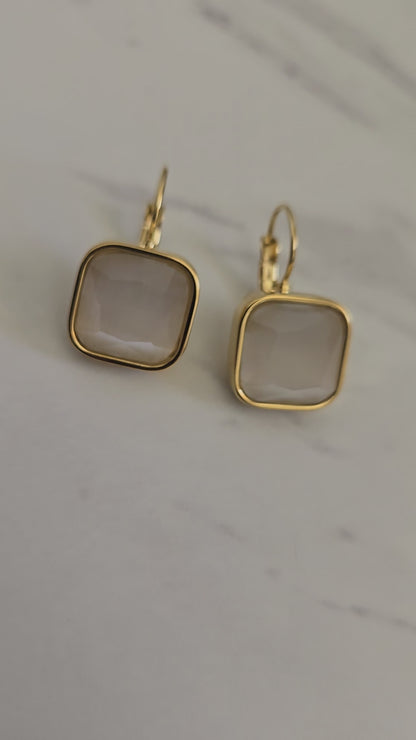Square Stone Drop Earrings (Gold)