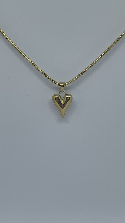Puffed Heart Pendant Necklace (Gold)