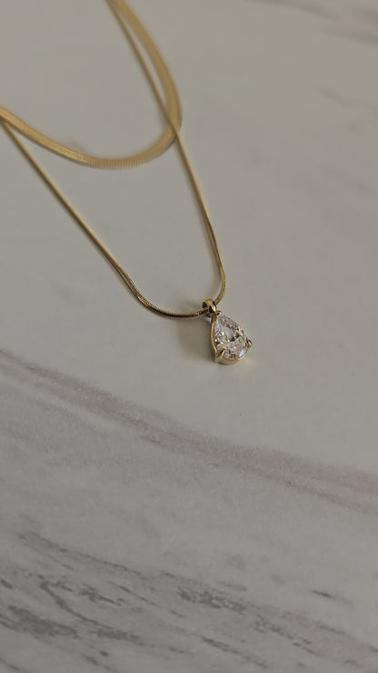 Layered Teardrop Charm Necklace (Gold)