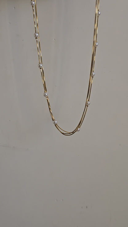 Pearl Cascade Layered Necklace (Gold)