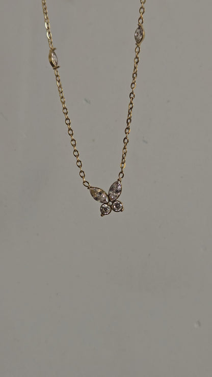 Crystal Butterfly Charm Necklace (Gold)