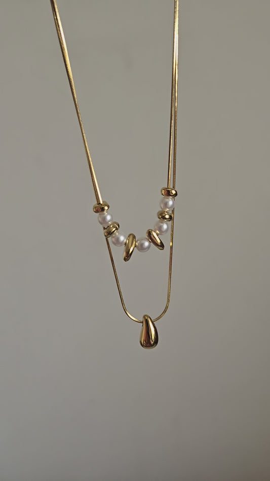Pearl Drop Layered Necklace (Gold