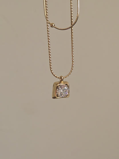 Radiant Square Crystal Layered Necklace (Gold)
