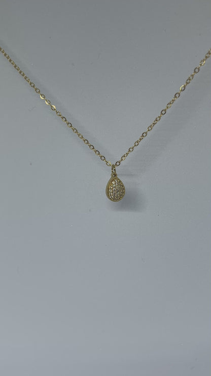 Dainty Pave Teardrop Necklace (Gold)