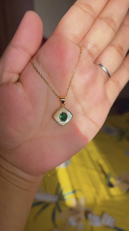 Enamel Emerald Eye Necklace (Gold)