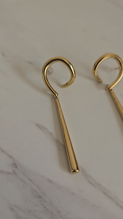Sleek Abstract Drop Earrings (Gold)